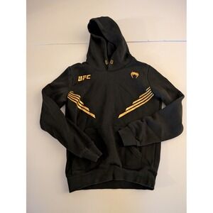UFC Venum Mens Small Hoodie Black Gold Graphic Logo Fleece Sweatshirt Pullover
